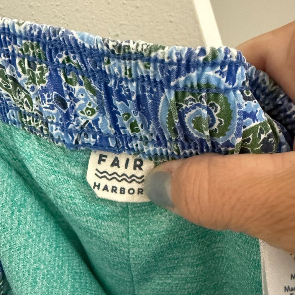 Fair Harbor Blue and Green Paisley Bungalow Liner Swim Trunks - Picture 7 of 9